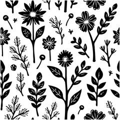 Elegant Floral Pattern: Black and White Botanical Design for Versatile Applications