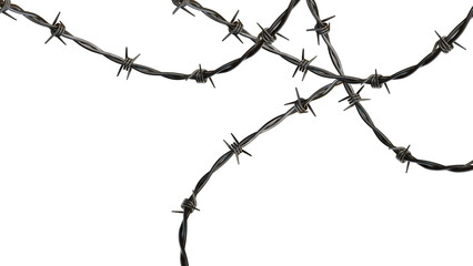 Barbed metal steel wire isolated on a transparent background