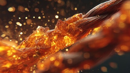 Amber strands, crystals, and sparks