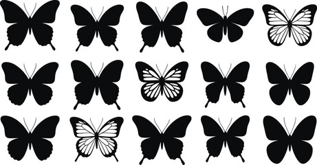 Collection of butterfly vector silhouettes for design and decoration use