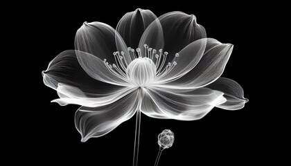 blossom flower x ray image on black background