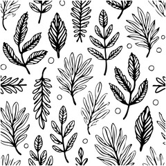 Elegant botanical seamless pattern with hand-drawn leaves and branches isolated