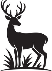Naklejka premium Black silhouette of a stag with antlers standing in grass