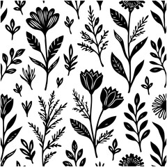 Elegant Black and White Floral Pattern: A Timeless Botanical Design for Creative Projects