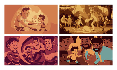 A father and son are playing baseball together, bonding and having fun in the sun