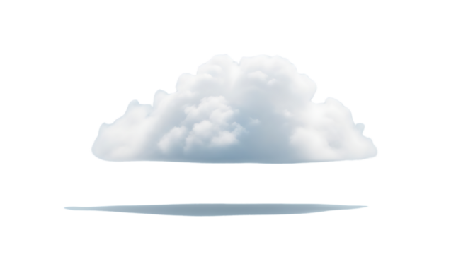 Single fluffy cumulus cloud isolated on black background with reflection; serene, minimalist, digital art.