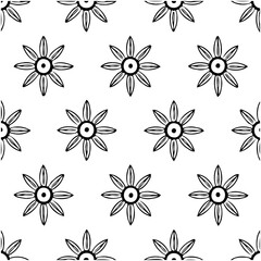 Abstract floral pattern with black outline designs on a white background