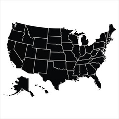 Black United States map with white state borders america
