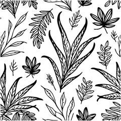 Seamless botanical pattern with leaves and branches, creating a simple aesthetic