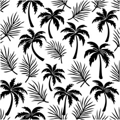 Monochrome tropical pattern: Palm trees and fronds evoke summer vibes and relaxation