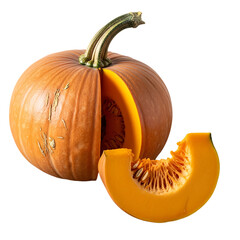 Autumn Harvest: Sliced Pumpkin, Vibrant Orange, Studio Shot, Isolated on Black