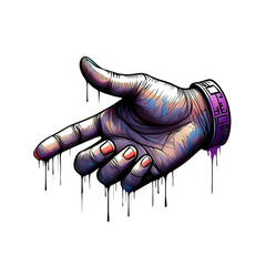 Stylized Hand Reaching, Dripping Paint, Dark Moody, Graphic Art, Digital Illustration, Extended Finger, Bracelet Detail.