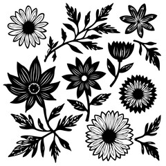 Elegant floral vector collection featuring intricate black and white flower designs
