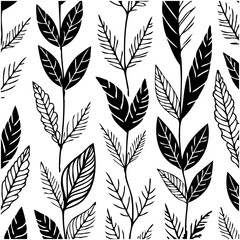 Naklejka premium Elegant Botanical Pattern: Black and White Floral Illustration for Textile and Design