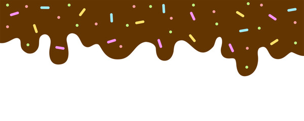 Chocolate sauce with sprinkles ice cream toppings seamless for Banner border and decoration.