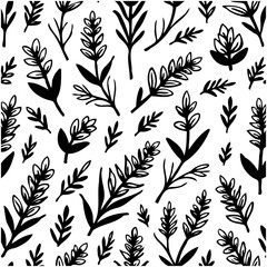 Botanical elegance: Black and white seamless pattern with floral elements design