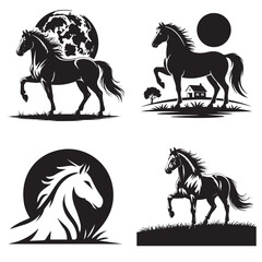 Stylized Black Horse Silhouette Vector Set – Elegant Animal Icons for Branding & Decoration