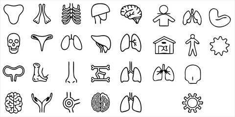  Human Anatomy and Medical Icons Set Line Art Illustration