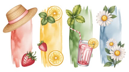 Summer fruits and flowers drink strawberry orange