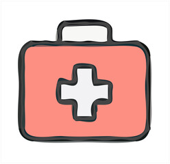 Obraz premium A hand-drawn illustration of a coral-colored first-aid kit.
