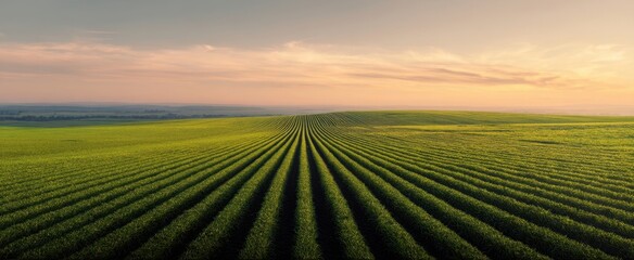 The Lush Green Fields of Agriculture at Sunrise and Sunset