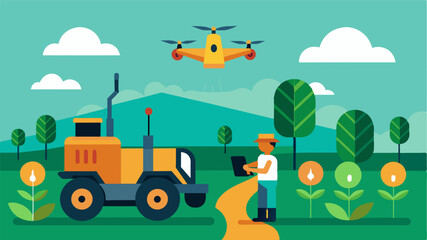 Fototapeta premium Artificial intelligence also enables autonomous and precise harvesting reducing labor costs and maximizing efficiency on the farm.. Vector illustration
