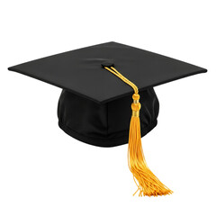 Black Graduation Cap with Gold Tassel: Achievement, Success, Education Stock Photo