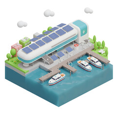 3D solar-powered harbor station on ocean