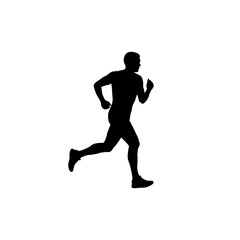 Obraz premium Silhouette of a male athlete running at a moderate pace with focused determination and athletic physique