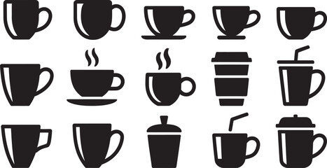 Obraz premium Coffee Cup and Mug Silhouettes Set – Black Beverage Icon Collection for Cafes and Menus