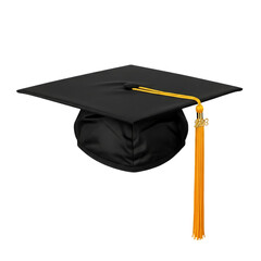 Black Graduation Cap with Gold Tassel: Achievement, Success, Education.