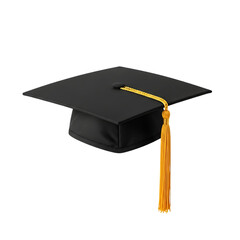 Black Graduation Cap with Gold Tassel: Achievement, Success, Education Stock Photo