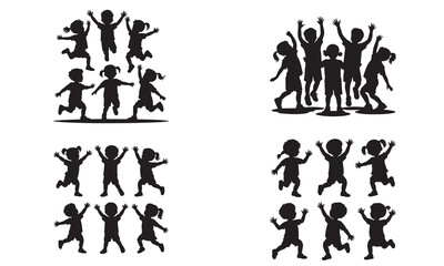 Dynamic Children Silhouettes in Playful Motion – Vector Art for Creative and Educational Use