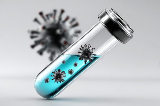 Glowing nanobots inside sample tube with blue liquid