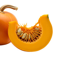 Vibrant Autumn Pumpkin Slice with Seeds, Studio Shot, Isolated on Black Background, Healthy Food, Fall Harvest