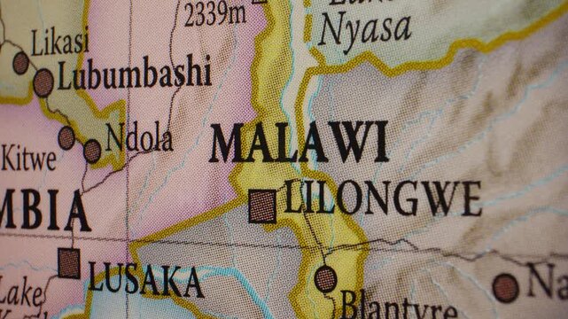 Map of Malawi, small country in Africa.