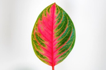 Fototapeta premium A Study in Contrasts - Red and Green Veins of a Leaf Against a White Background