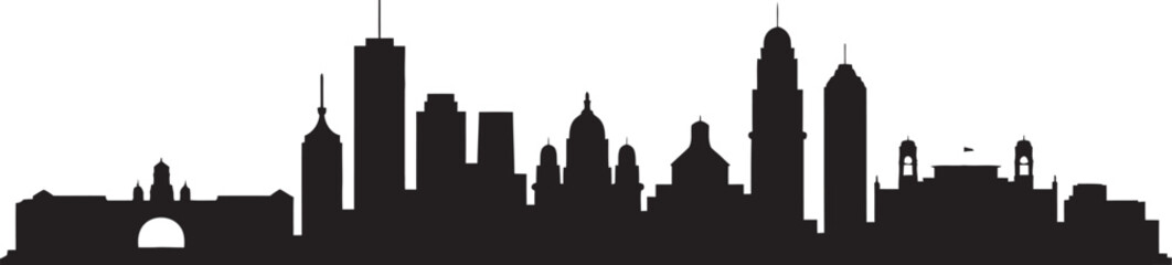 Urban City Skyline Silhouette Vector &ndash; Architectural Cityscape Illustration in Black and White