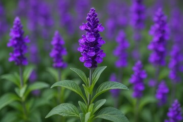 Obraz premium Amidst a sea of purple blooms, a single lavender stands out, its vibrant hue drawing the eye and inviting contemplation