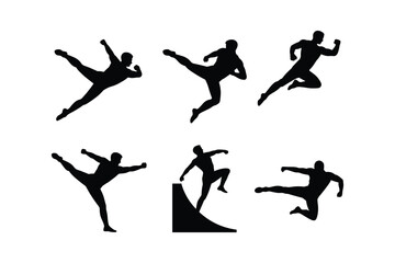 Dynamic martial arts poses and athletic movements silhouette karate