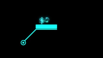Animation of HUD elements with text neon dollar 25 from 0 on black background.  Simple HUD elements frame lines callout animation....