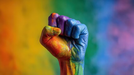 The vibrant rainbow fist symbolizing strength and unity in the LGBTQ+ community.