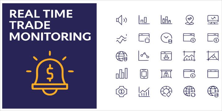 Real Time Trade Monitoring Icons, Finance and Analysis
