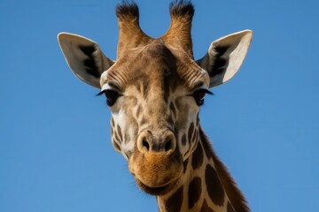 Fototapeta premium A serene moment captured with a majestic giraffe against a clear blue sky