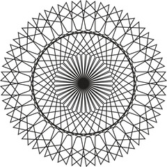 Obraz premium Black Geometric Mandala Design – Abstract Symmetrical Circular Pattern