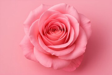 Fototapeta premium A delicate pink rose blooms against a soft pink backdrop, symbolizing love and beauty