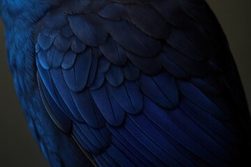 Fototapeta premium Close-up of a vibrant blue bird's feathers, showcasing their intricate patterns and textures