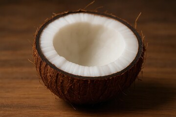 A solitary coconut shell reveals its creamy interior, a testament to nature's simple yet profound beauty