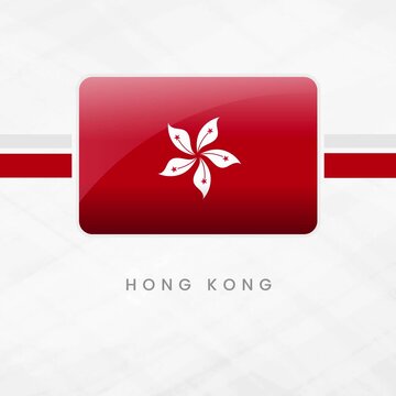 Vibrant Animated Hong Kong Flag in Button Frame with Bold Red, White Bauhinia Flower for Asian National Pride and Heritage Display