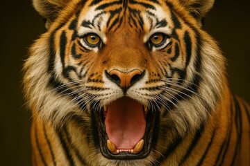 Fototapeta premium A Tiger's Fierce Expression Captured in Detail